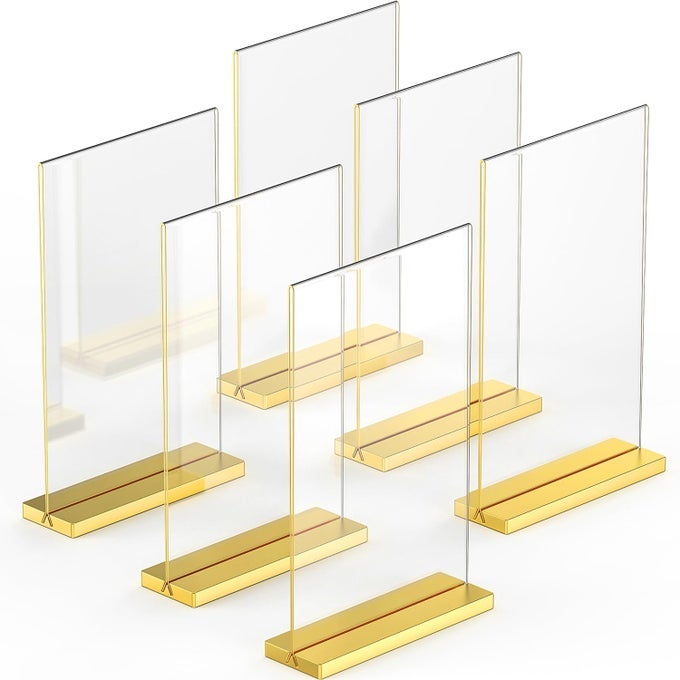 5X7 LUXURIOUS ACRYLIC GOLD FRAMES 6 PACK STUNNING PHOTO DISPLAYS ENHANCE YOUR EVENT AMBIENCE WITH EXQUISITE GOLD TABLE NUMBER HOLDERS SHOWCASE MEMORIES IN STYLE WITH ELEGANT GOLDEN SIGN HOLDER