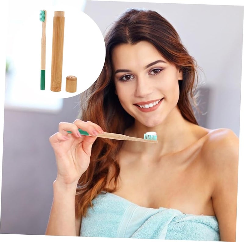 Disposable Bamboo Toothbrush 3 Pack Travel Toothbrush Set Random Colors - Image 4