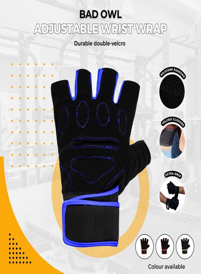 BADOWL Gym Gloves for Men & Women with Wrist Support Accessories for Training & Exercise | Gym Gloves Men Workout, Grip Gloves & Fitness Gloves (Blue-M) - Image 4