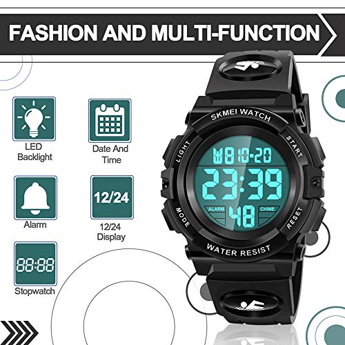 Dodosky Kids Digital Watch,Boys Sports Waterproof Led Watches with Alarm,Wrist Watch for Boys Girls Childrens, Best Gifts for Boys (Black-B) - Image 3