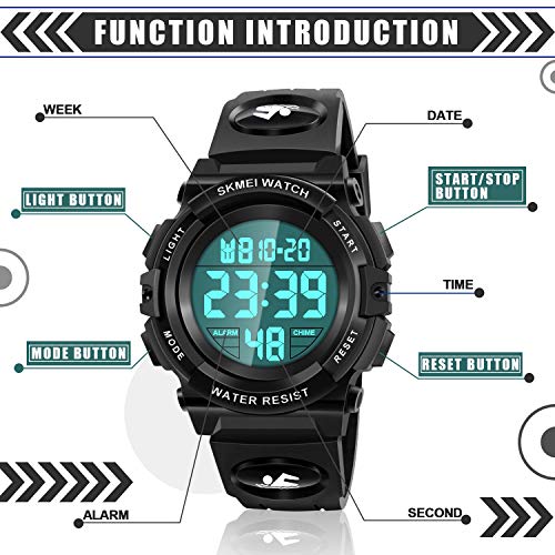 Dodosky Kids Digital Watch,Boys Sports Waterproof Led Watches with Alarm,Wrist Watch for Boys Girls Childrens, Best Gifts for Boys (Black-B) - Image 2