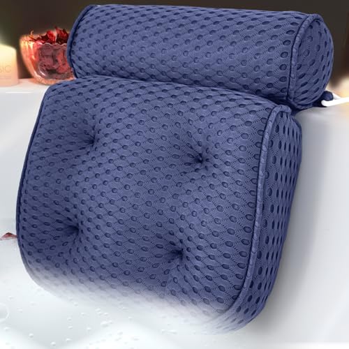 AEROiVi Luxury Bath Pillows for Tub，Bath Pillow Bathtub Pillows for Head and Neck Support Bath Cushion Made from Soft Spacer Mesh Material with Suction Cups (Dark Blue) - Image 1
