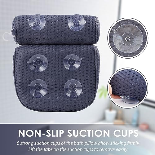 AEROiVi Luxury Bath Pillows for Tub，Bath Pillow Bathtub Pillows for Head and Neck Support Bath Cushion Made from Soft Spacer Mesh Material with Suction Cups (Dark Blue) - Image 3