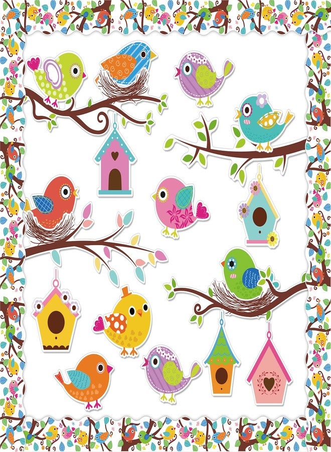 Whaline 56Pcs Birds Bulletin Board Decoration Boho Birds Nest Twigs Cutouts Back to School Colorful Cute Birds Bulletin Board Set with 100Pcs Glue Points for School Classroom DIY Projects - Image 1