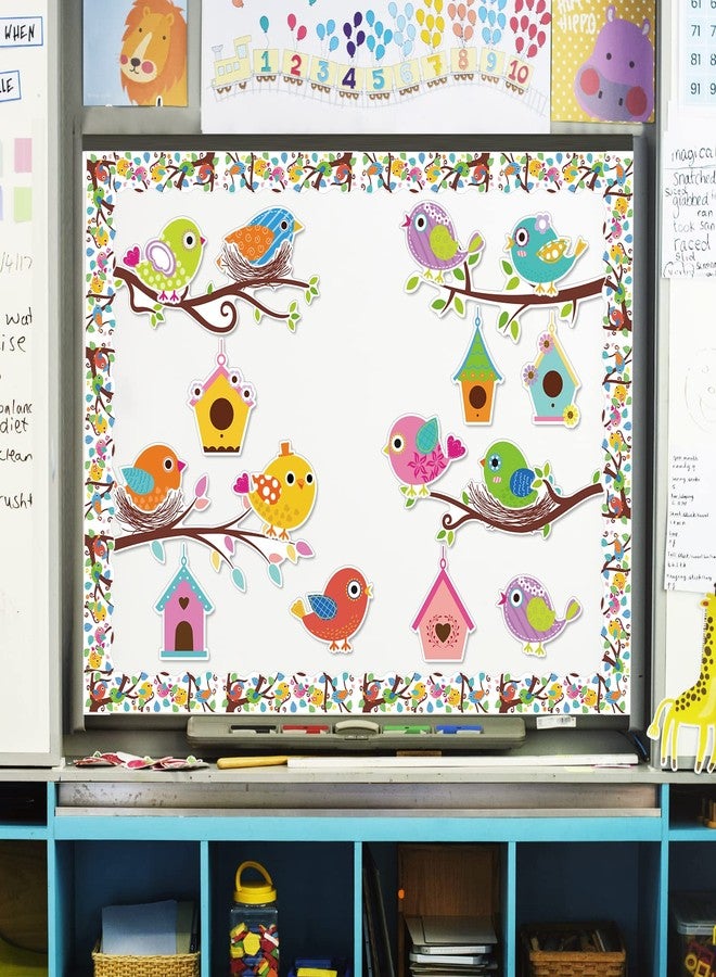 Whaline 56Pcs Birds Bulletin Board Decoration Boho Birds Nest Twigs Cutouts Back to School Colorful Cute Birds Bulletin Board Set with 100Pcs Glue Points for School Classroom DIY Projects - Image 3