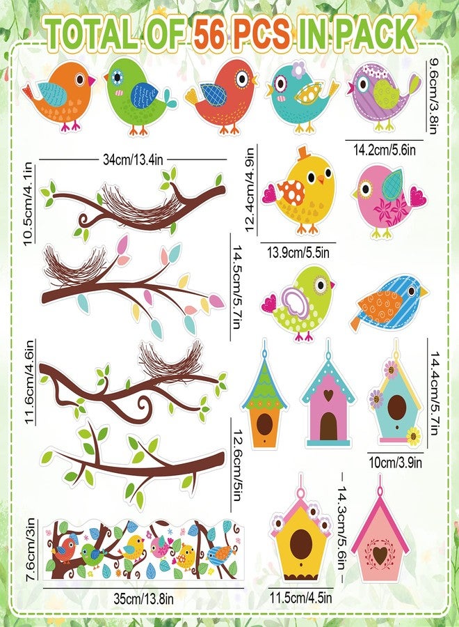 Whaline 56Pcs Birds Bulletin Board Decoration Boho Birds Nest Twigs Cutouts Back to School Colorful Cute Birds Bulletin Board Set with 100Pcs Glue Points for School Classroom DIY Projects - Image 2