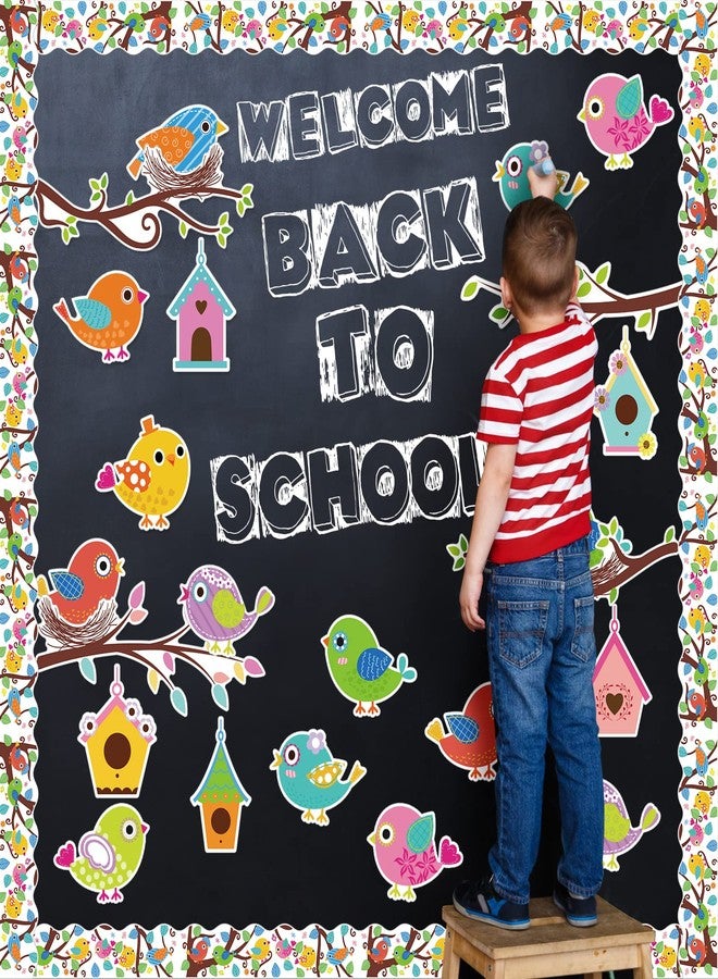 Whaline 56Pcs Birds Bulletin Board Decoration Boho Birds Nest Twigs Cutouts Back to School Colorful Cute Birds Bulletin Board Set with 100Pcs Glue Points for School Classroom DIY Projects - Image 4