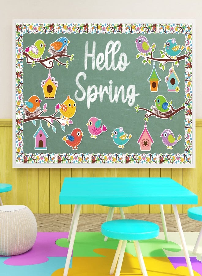 Whaline 56Pcs Birds Bulletin Board Decoration Boho Birds Nest Twigs Cutouts Back to School Colorful Cute Birds Bulletin Board Set with 100Pcs Glue Points for School Classroom DIY Projects - Image 5
