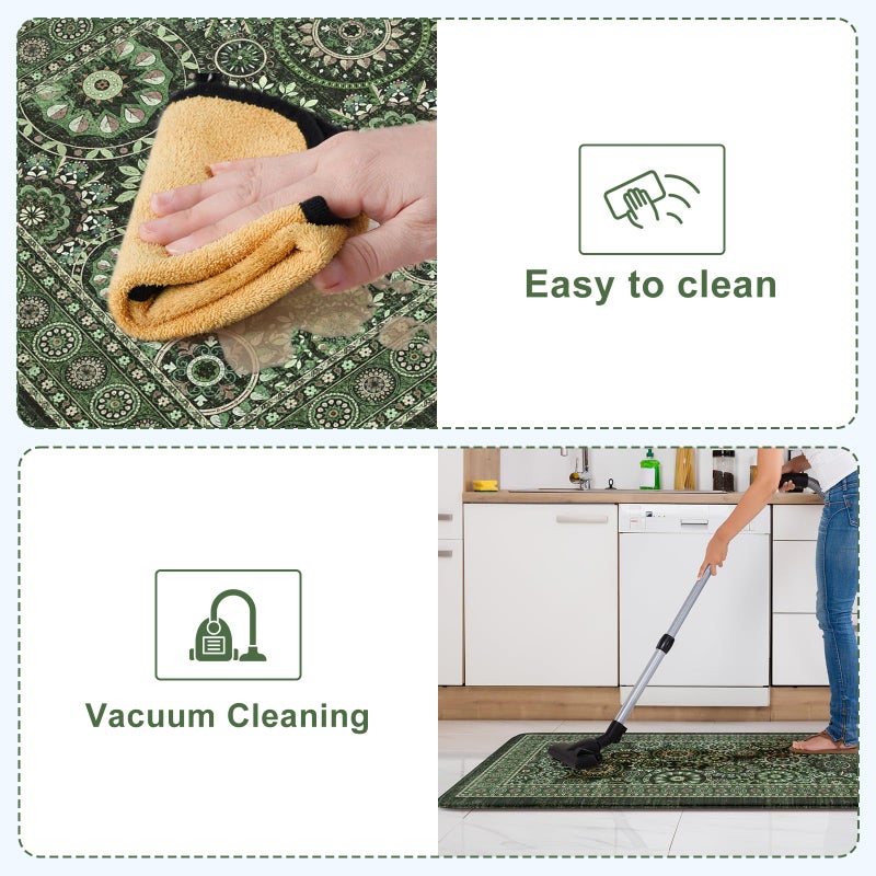 KIMODE Anti Fatigue Kitchen Mats for Floor 2 Piece Cushioned Boho Kitchen Rugs Memory Foam Kitchen Floor Mats Standing Desk Mats for Laundry Office Sink Green 17"x47"+17"x29" - Image 5