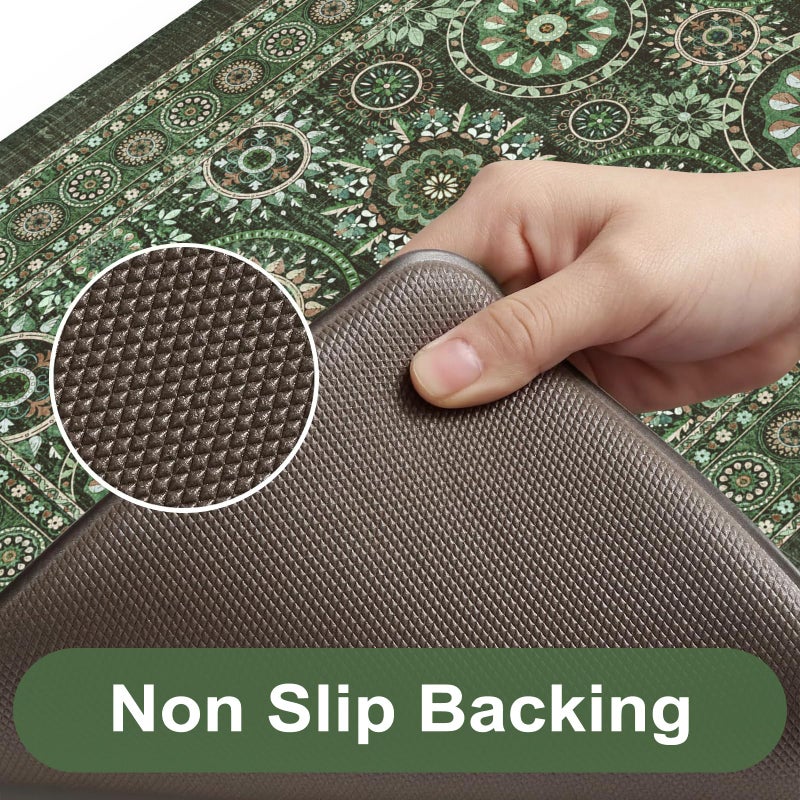 KIMODE Anti Fatigue Kitchen Mats for Floor 2 Piece Cushioned Boho Kitchen Rugs Memory Foam Kitchen Floor Mats Standing Desk Mats for Laundry Office Sink Green 17"x47"+17"x29" - Image 4