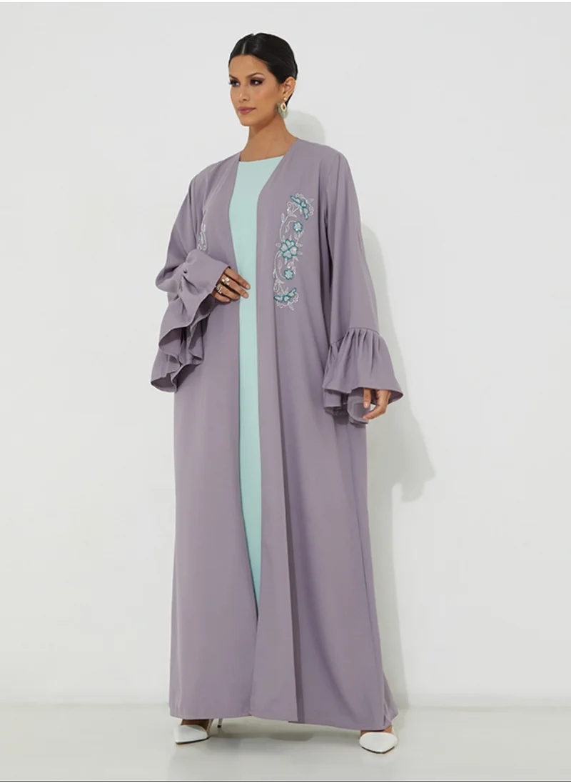 Rosette Abaya Embroidered Abaya Set With Inner Dress