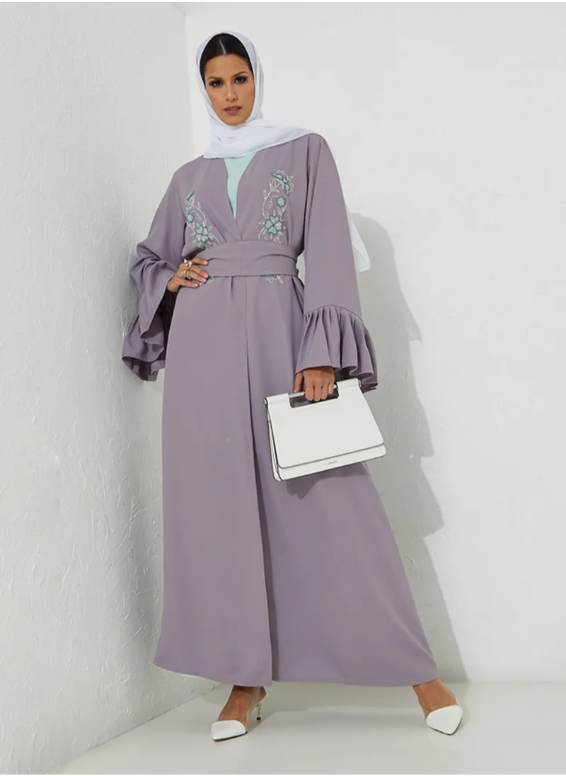Rosette Abaya Embroidered Abaya Set With Inner Dress