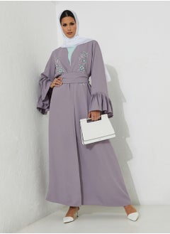 Rosette Abaya Embroidered Abaya Set With Inner Dress  - Image 1