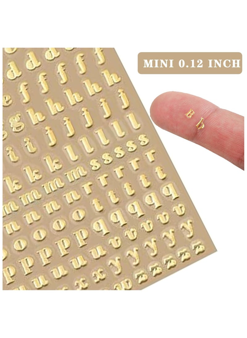 6 Sheets 0.12inch Alphabet Number Stickers Mini Letters Stickers Glitter Alloy Self Adhesive Stickers for Epoxy Resin Casting Decoration DIY Crafts Scrapbook, Golden/Silvery, 3mm - Image 3