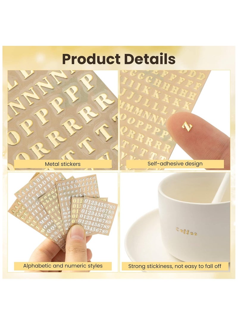 6 Sheets 0.12inch Alphabet Number Stickers Mini Letters Stickers Glitter Alloy Self Adhesive Stickers for Epoxy Resin Casting Decoration DIY Crafts Scrapbook, Golden/Silvery, 3mm - Image 4