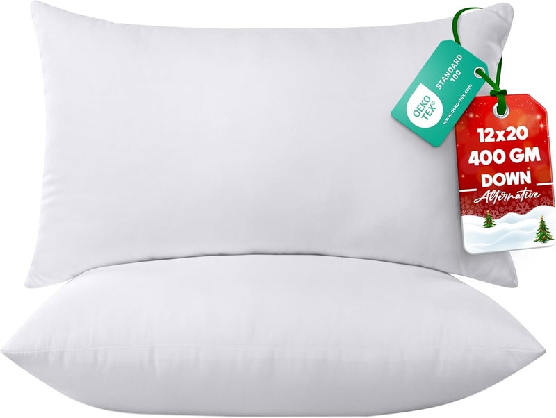 Utopia Bedding 12x20 Pillow Inserts, Set of 2, White – Indoor Decorative Throw Pillows for Bed, Sofa & Couch – Soft, Supportive & Fluffy Cushion Inserts - Image 1