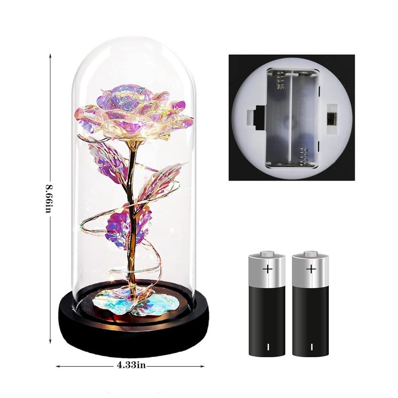 ANKZWEE Galaxy Rose Valentines Gifts for Women Wife Girlfriend Light Up Led Glass Rose Flower Birthday Indoor Decorations for Valentines Birthday Anniversary Party Rose with Leaf - Image 2
