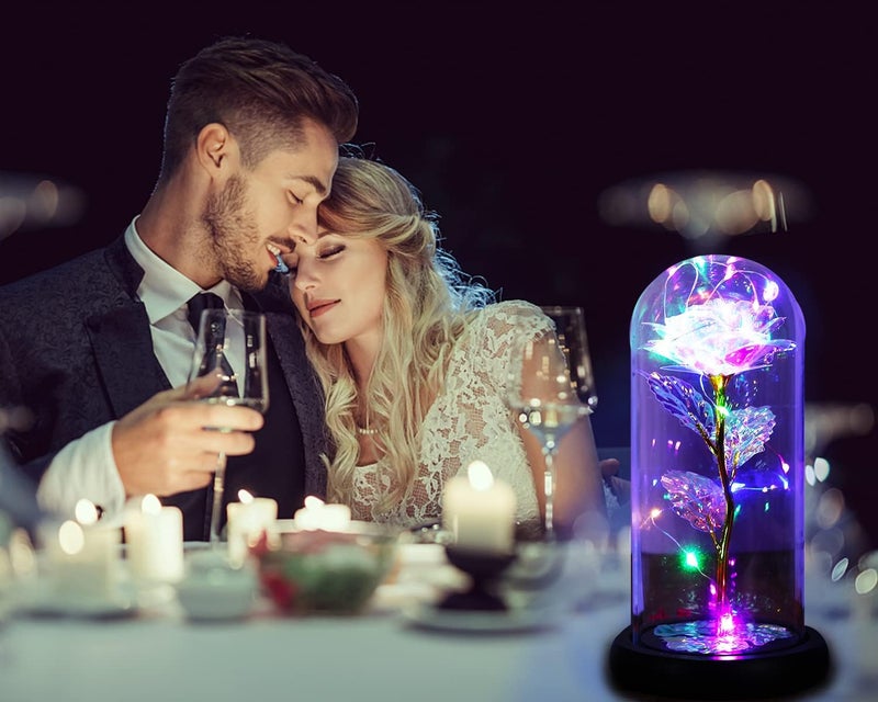 ANKZWEE Galaxy Rose Valentines Gifts for Women Wife Girlfriend Light Up Led Glass Rose Flower Birthday Indoor Decorations for Valentines Birthday Anniversary Party Rose with Leaf - Image 4