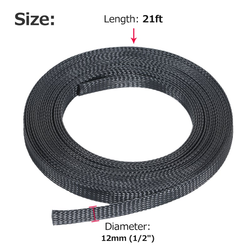 21ft 1/2 Inch (12mm) Expandable Braided Cable Sleeve Cord Protector Tubing Sheath for Automotive Television Computer & Other Home Devices - Image 5