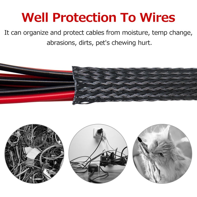 21ft 1/2 Inch (12mm) Expandable Braided Cable Sleeve Cord Protector Tubing Sheath for Automotive Television Computer & Other Home Devices - Image 2