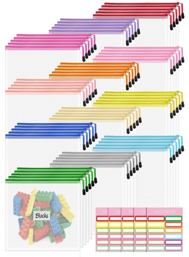 VVCOIIROEI Mesh Zipper Pouch Bags, Plastic Zipper Pouches, 12 Colors Zipper Bags for Organizing, A4 File Bags, Waterproof Zipper Pouches for Classroom Organization, Puzzle and Board Game Storage - Image 1