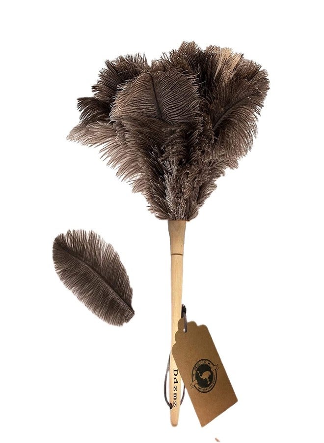 Ddzmz Feather Duster, Feather Dusters for Cleaning Ddzmz Fluffy Natural Genuine Ostrich Feathers with Wooden Handle Reusable Handheld Ostrich Feather Duster Cleaning Supplies, Gray and Brown(Length 16") - Image 1