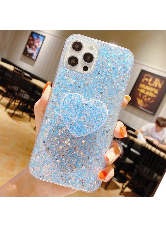 اس-توب جراب لهاتف iPhone 12 Pro مع حامل على شكل قلب مرصع بالترتر من مادة الإيبوكسي TPU - Image 1