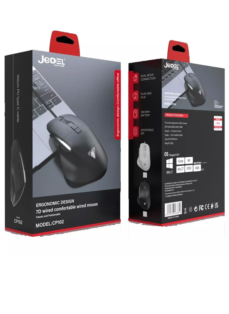 JeDEL - CP102 Mouse - Optical Sensor 3600 DPI - 7 Buttons Braided cable - silent clicks - Image 1