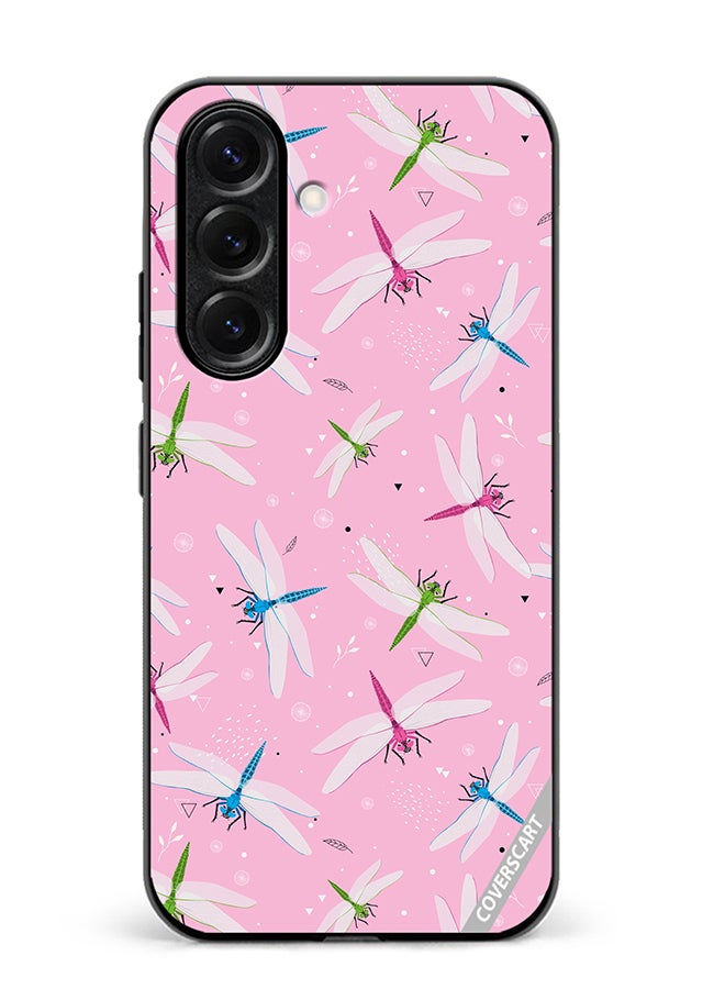 VR CREATIVE Protective Case Cover For Samsung Galaxy A56 Dragonfly And Flowers Pattern On Pink Design Multicolour