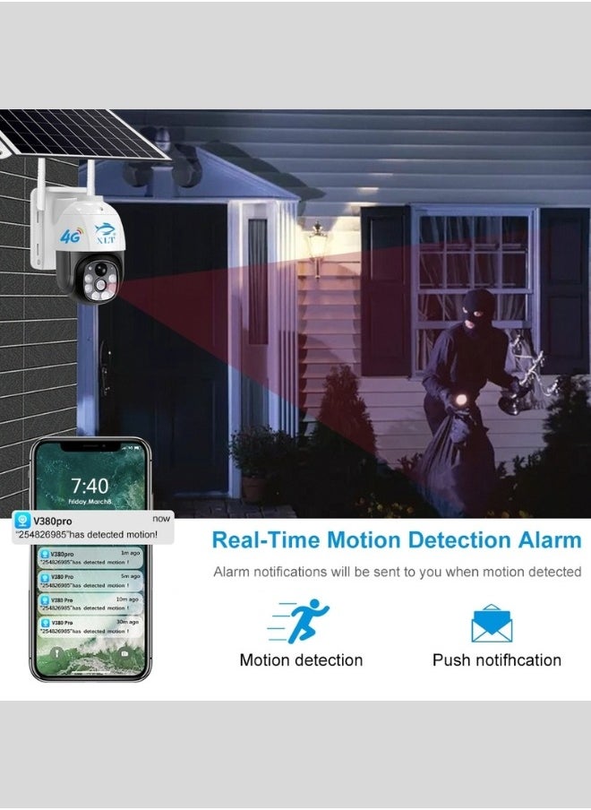 XLT - 4G Wireless Solar Outdoor Camera with 350° View 3MP Color Night Vision AI Human Detection Compatible with Alexa - Image 1