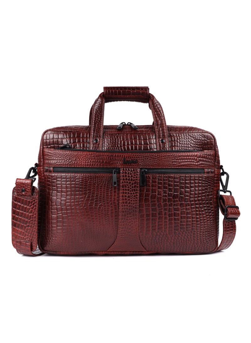 LAVERI LEATHER Genuine Leather Office Bag for Men 15.6 Inch Laptop Bag CrossBody Messenger Bag Adjustable Strap Multiple Compartments VIP Quality 1 Year Warranty 2816 (BrownCroco VIP) - Image 1
