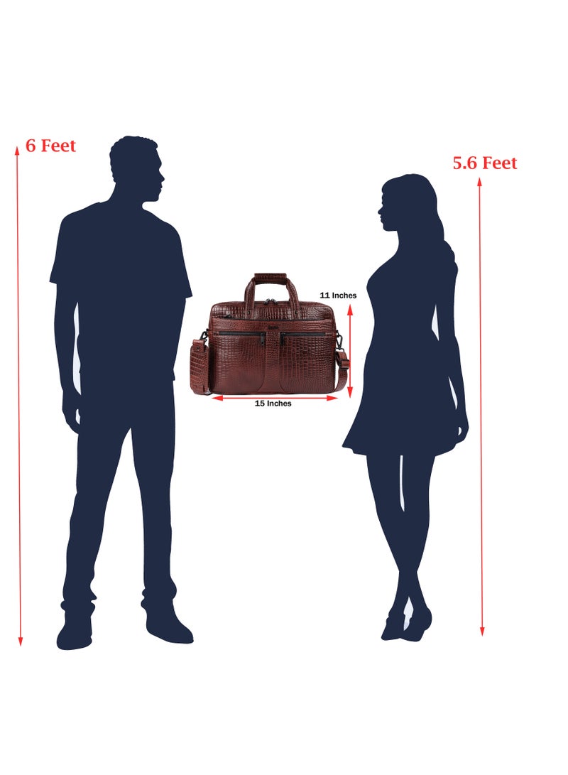 LAVERI LEATHER Genuine Leather Office Bag for Men 15.6 Inch Laptop Bag CrossBody Messenger Bag Adjustable Strap Multiple Compartments VIP Quality 1 Year Warranty 2816 (BrownCroco VIP) - Image 2