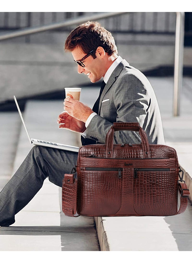 LAVERI LEATHER Genuine Leather Office Bag for Men 15.6 Inch Laptop Bag CrossBody Messenger Bag Adjustable Strap Multiple Compartments VIP Quality 1 Year Warranty 2816 (BrownCroco VIP) - Image 4