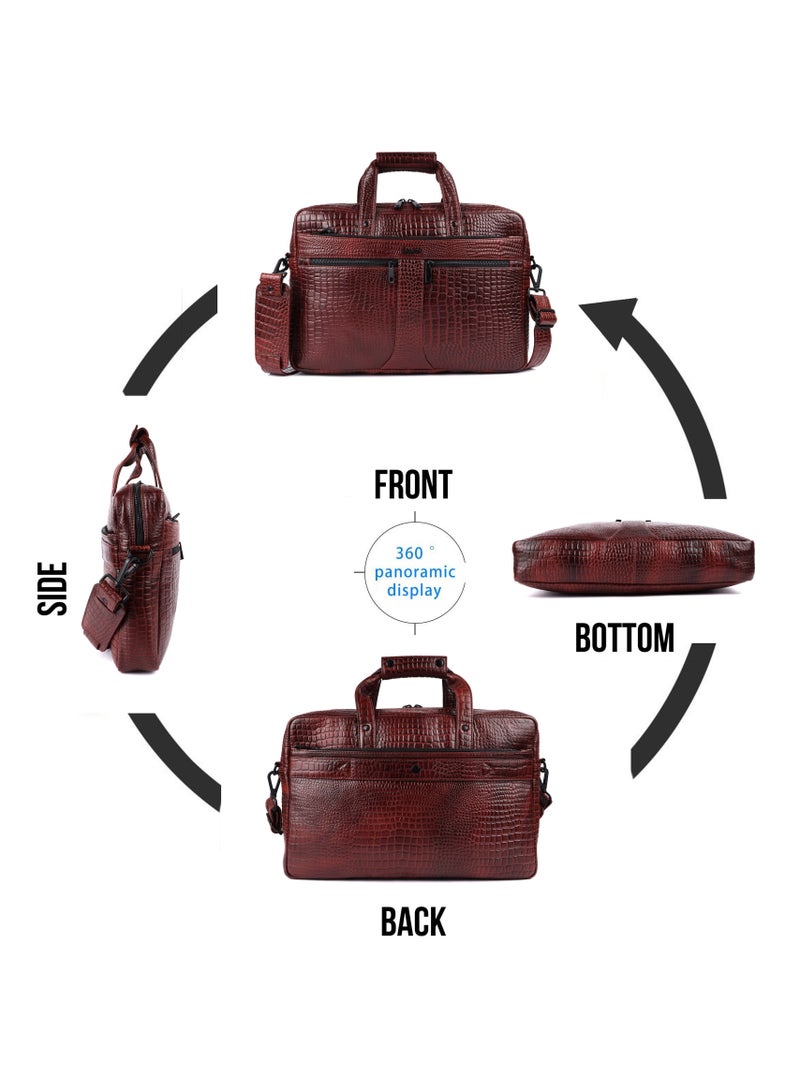 LAVERI LEATHER Genuine Leather Office Bag for Men 15.6 Inch Laptop Bag CrossBody Messenger Bag Adjustable Strap Multiple Compartments VIP Quality 1 Year Warranty 2816 (BrownCroco VIP) - Image 3