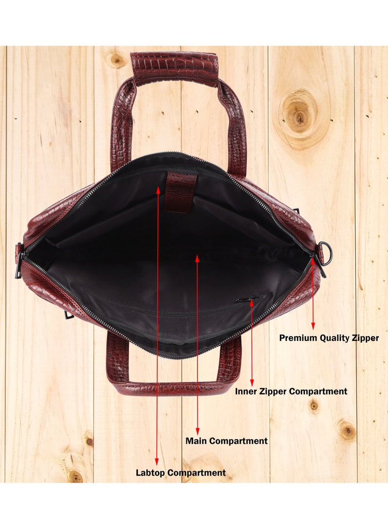 LAVERI LEATHER Genuine Leather Office Bag for Men 15.6 Inch Laptop Bag CrossBody Messenger Bag Adjustable Strap Multiple Compartments VIP Quality 1 Year Warranty 2816 (BrownCroco VIP) - Image 5