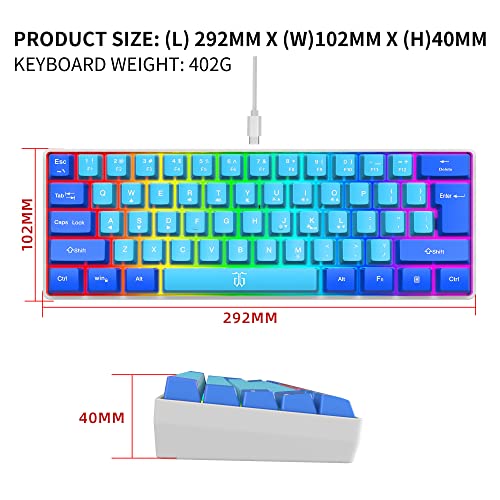 Snpurdiri 60% Wired Gaming Keyboard, RGB Ultra-Compact Mini Keyboard, Waterproof Mechanical Feeling Small Keyboard for PC/Mac Gamer, Typist, Travel, Easy to Carry on Business Trip (Blue-Wathet) - Image 5