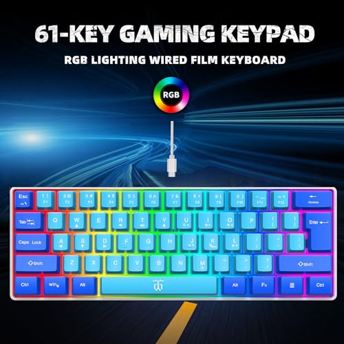 Snpurdiri 60% Wired Gaming Keyboard, RGB Ultra-Compact Mini Keyboard, Waterproof Mechanical Feeling Small Keyboard for PC/Mac Gamer, Typist, Travel, Easy to Carry on Business Trip (Blue-Wathet) - Image 2