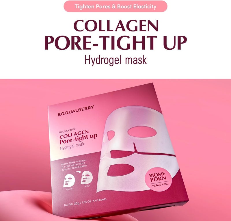 eqqualberry Collagen Pore-Tight Up Mask - PDRN & Low Molecular Collagen for Pore Minimizing and Firming | Korean Collagen Face Mask for Glass Skin, 4 Sheets, 1.01 OZ. - Image 2