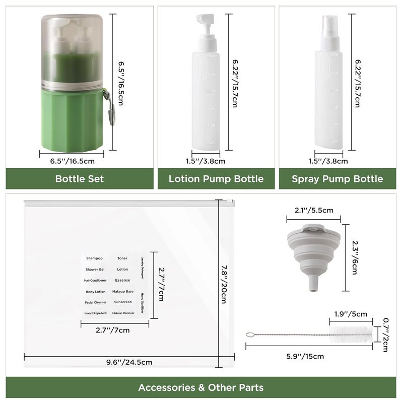 SESENSE 4-in-1 Travel Bottles for Toiletries, TSA Approved Travel Size Toiletries, Leak Proof Refillable Travel Size Shampoo and Conditioner Sets with Wall-Mountable Suction Cup, Green - Image 2