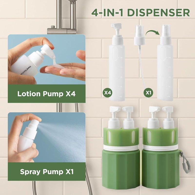 SESENSE 4-in-1 Travel Bottles for Toiletries, TSA Approved Travel Size Toiletries, Leak Proof Refillable Travel Size Shampoo and Conditioner Sets with Wall-Mountable Suction Cup, Green - Image 5