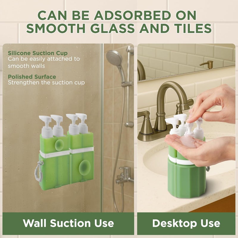 SESENSE 4-in-1 Travel Bottles for Toiletries, TSA Approved Travel Size Toiletries, Leak Proof Refillable Travel Size Shampoo and Conditioner Sets with Wall-Mountable Suction Cup, Green - Image 3