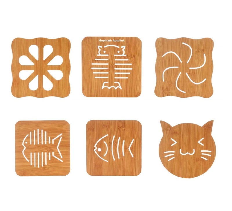 Gopinath Autolink Gopinath Autolink Non-Slip Bamboo Trivets Pot Mat for Kitchen,Cup Mat Tea Coaster Dining Table Accessorris,Hot Pan Pads (Set of 6) - Image 1