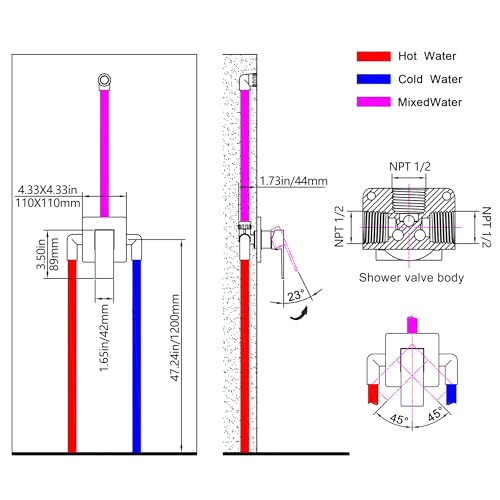 SKOWLL Shower Valve Kit Wall Mount Shower Mixing Valve Kit Brass Body Rough-In Valve Trim Kit, Polished Chrome Single Handle Control Valves Kit - Image 2