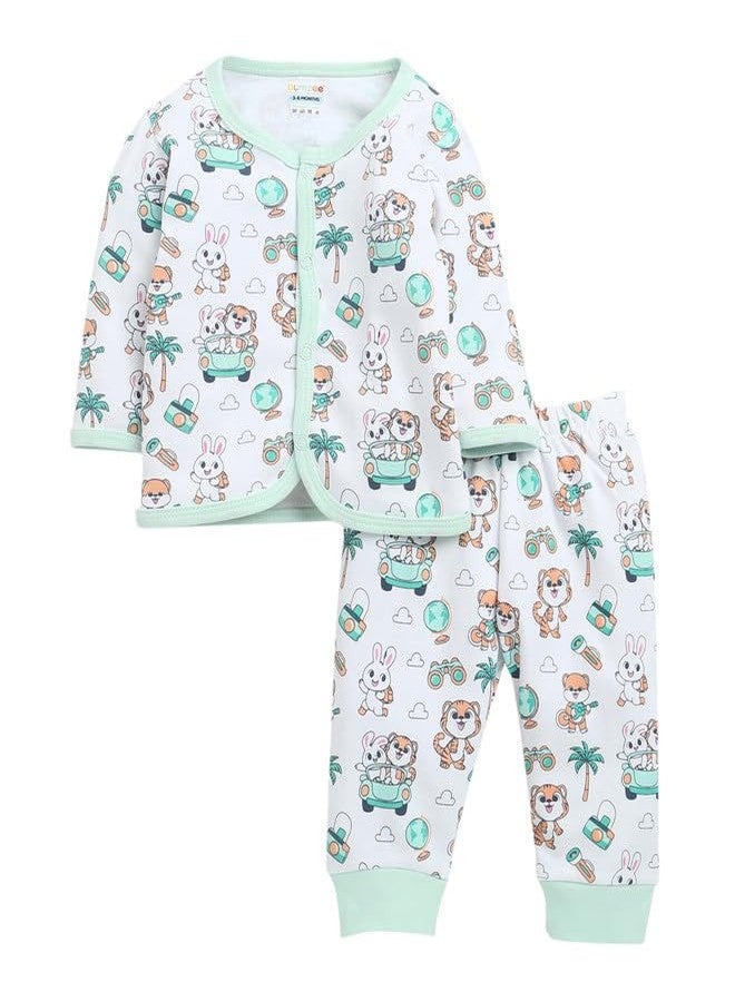 BUMZEE Baby Girls Cotton Full Sleeves Jabla & Pyjama Set White - 0-3 Months (Peb10231B-wht) - Image 1