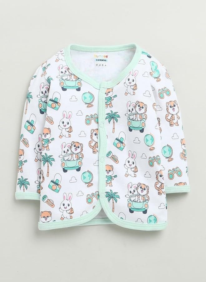 BUMZEE Baby Girls Cotton Full Sleeves Jabla & Pyjama Set White - 0-3 Months (Peb10231B-wht) - Image 2