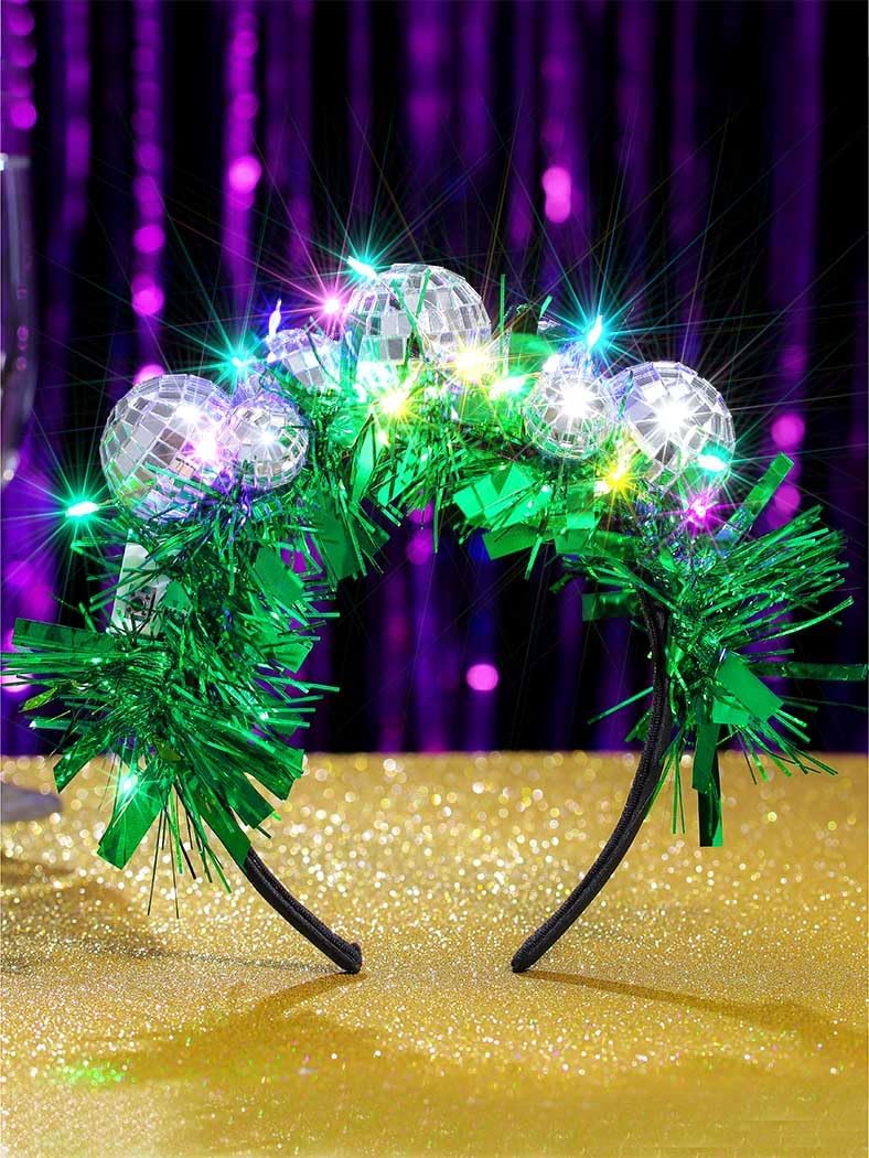 Uranian Uranian Light Up Disco Ball Headbands Mirror Balls Hair Bands LED Green Tinsel Hair Hoop Festival 70s Party Costume Hair Accessories for Women