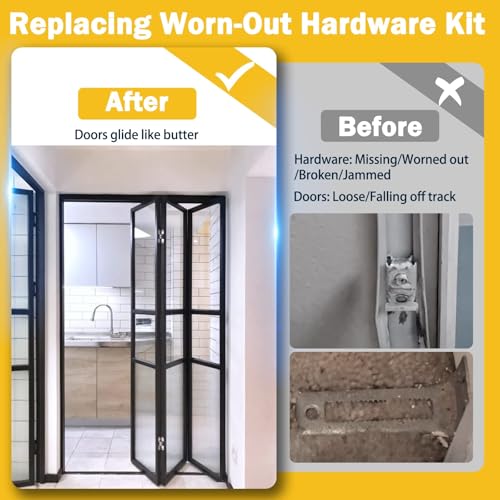 HELEMAN Closet Doors Bifold Door Hardware - 2 Pack Sliding Door Hardware Bi Folding Door Hardware Barn Pocket Repair Kits Includes Top and Bottom Brackets, Pivots with Guide Wheel for 1" to 1-3/8" Thick Doors - Image 5