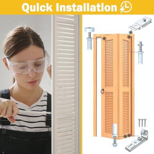 HELEMAN Closet Doors Bifold Door Hardware - 2 Pack Sliding Door Hardware Bi Folding Door Hardware Barn Pocket Repair Kits Includes Top and Bottom Brackets, Pivots with Guide Wheel for 1" to 1-3/8" Thick Doors - Image 3