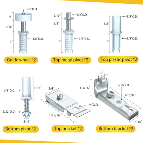 HELEMAN Closet Doors Bifold Door Hardware - 2 Pack Sliding Door Hardware Bi Folding Door Hardware Barn Pocket Repair Kits Includes Top and Bottom Brackets, Pivots with Guide Wheel for 1" to 1-3/8" Thick Doors - Image 2