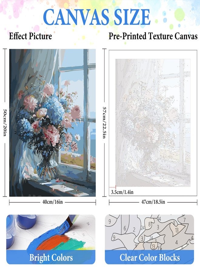 PRASIO Paint by Numbers Kit for Adults Beginner, Flowers Adult Paint by Number Kits on Canvas, DIY Acrylic Watercolor Oil Paint by Number for Adults for Home Decor Gift 16x20 Inch - Image 3